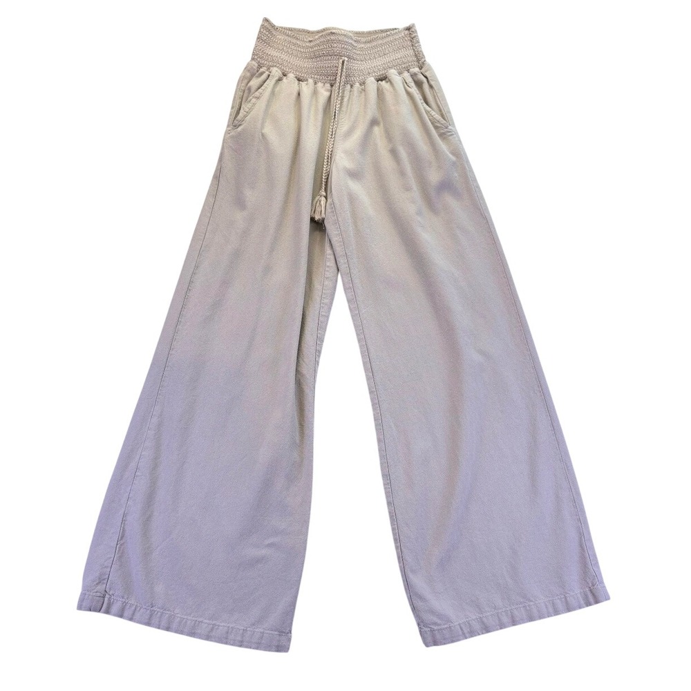 Rewash Brand Womens Gray Linen Blend Smocked Wide Leg Boho Pants Drawstring